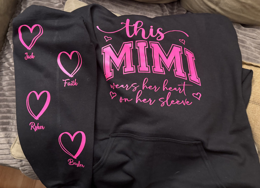 Personalized “This ____ Wears Her Heart on Her Sleeve” Hoodie